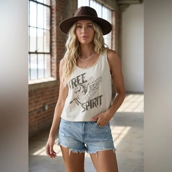 NWT Promesa Mineral Washed Graphic Tank Top Free Spirit Tee T-Shirt - Picture 5 of 6